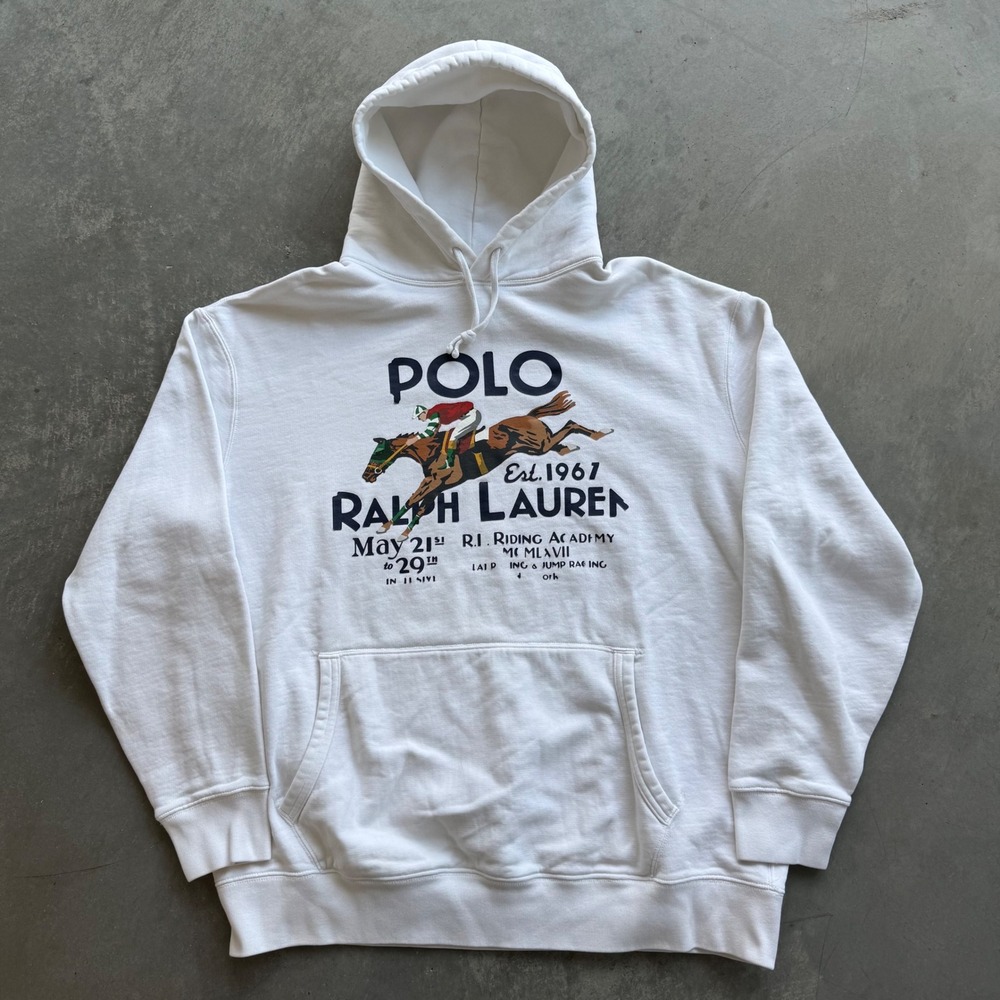 Polo Ralph Lauren Mens White Equestrian Riding Academy Graphic Hoodie XLT